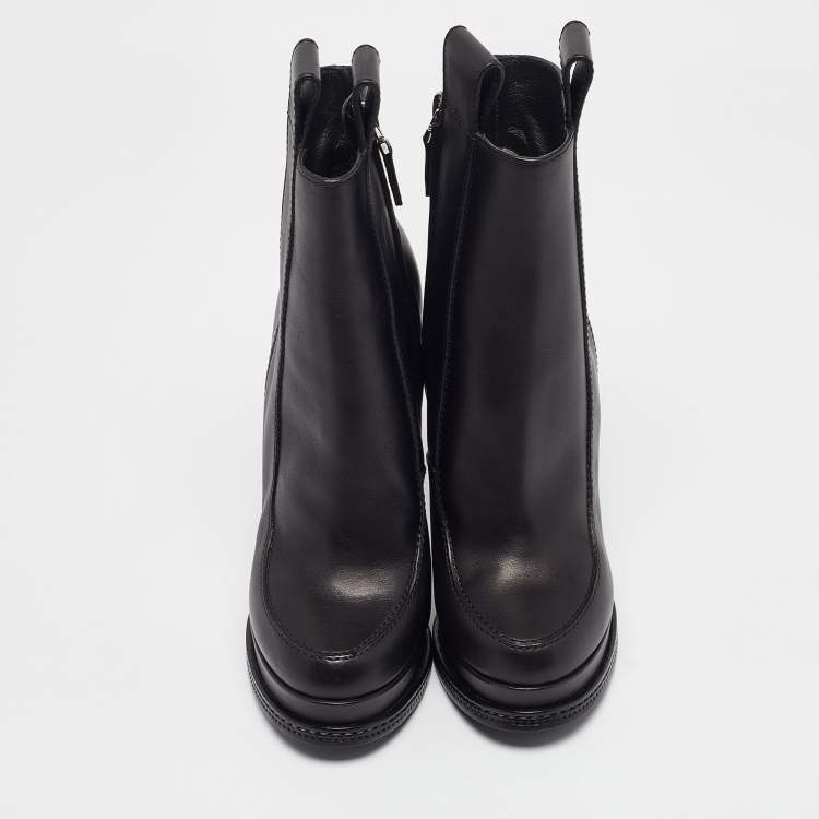 Pre Owned Fendi Black Leather Zip Up Ankle Length Boots Size 36