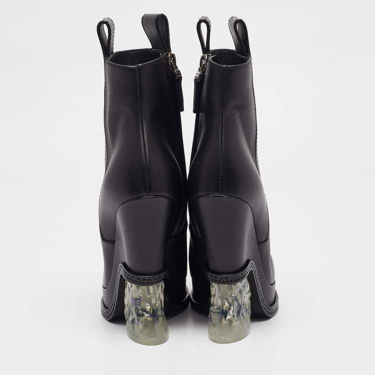 Pre Owned Fendi Black Leather Zip Up Ankle Length Boots Size 36