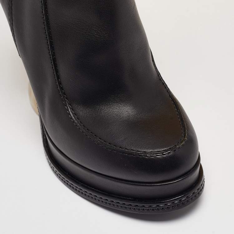 Pre Owned Fendi Black Leather Zip Up Ankle Length Boots Size 36