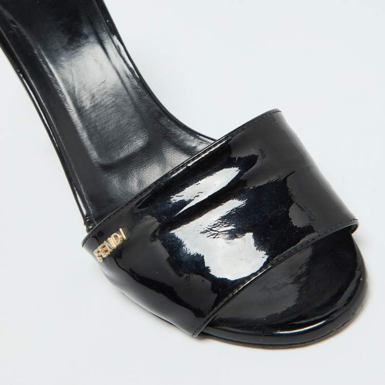 Pre Owned Fendi Black Patent Leather Slide Sandals Size 37