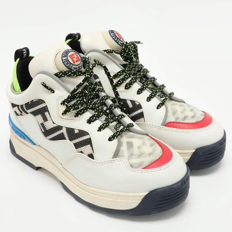 Pre Owned Fendi Multicolor Leather and Mesh T-Rex Low Top Sneakers Size 39
