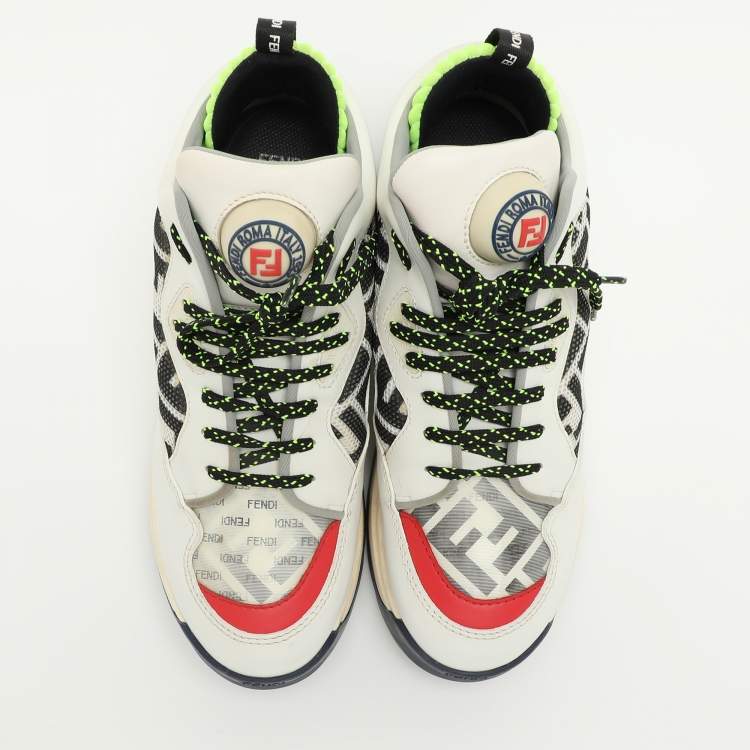 Pre Owned Fendi Multicolor Leather and Mesh T-Rex Low Top Sneakers Size 39