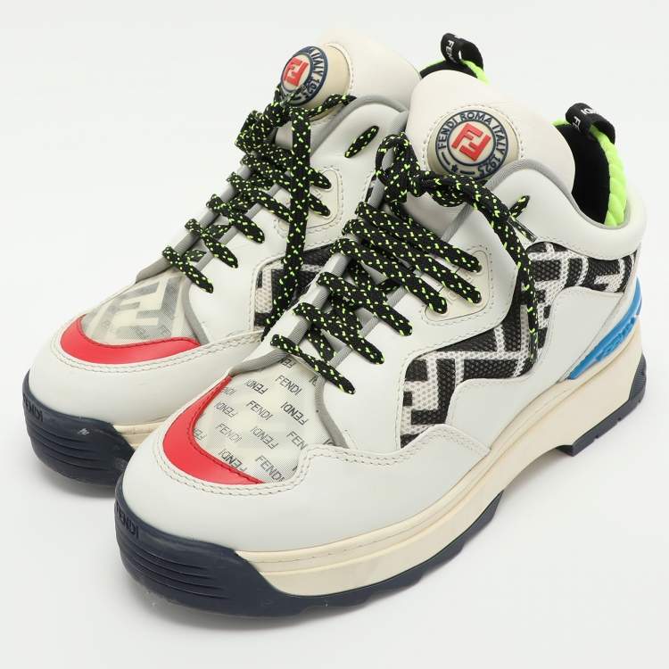 Pre Owned Fendi Multicolor Leather and Mesh T-Rex Low Top Sneakers Size 39