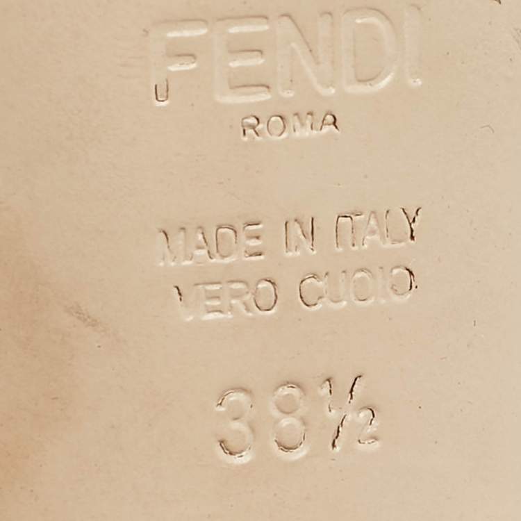 Pre Owned Fendi Beige Velvet FF Slide Sandals Size 38.5