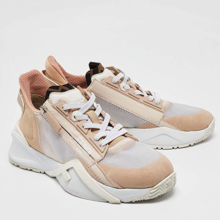 Pre Owned Fendi Multicolor Mesh and Suede Flow Lace Up Sneakers Size 38.5