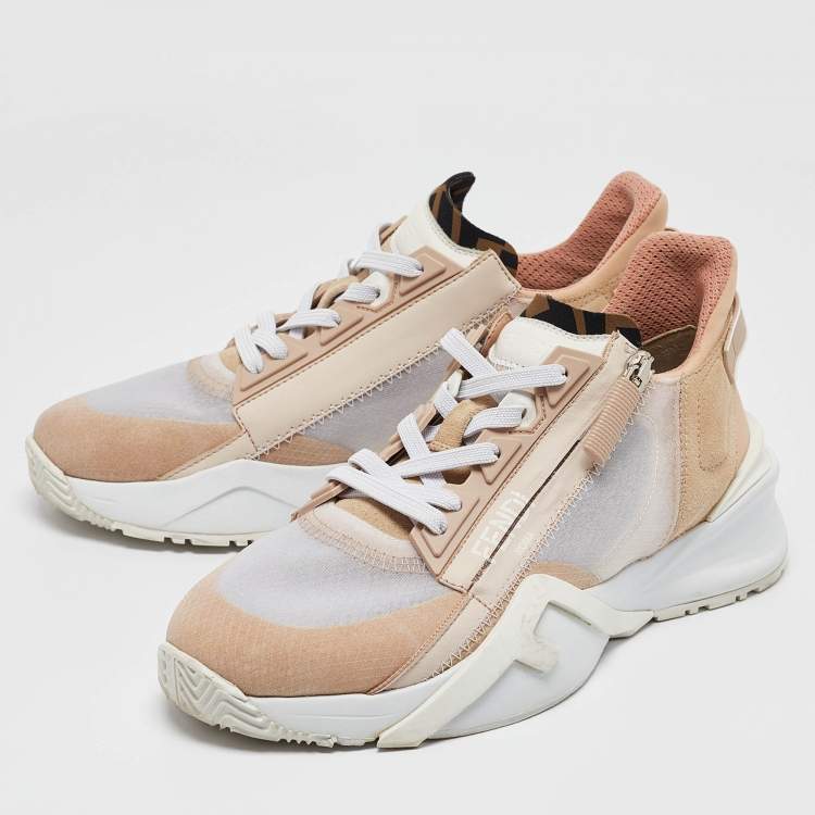 Pre Owned Fendi Multicolor Mesh and Suede Flow Lace Up Sneakers Size 38.5