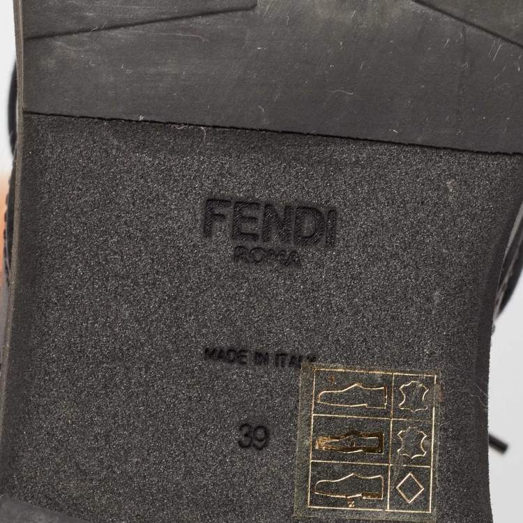 Pre Owned Fendi Black Leather and Mink Pompoms Biker Boots Size 39