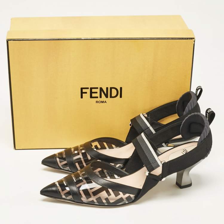 Pre Owned Fendi Black Zucca PVC and Leather Colibri Slingback Pumps Size 40