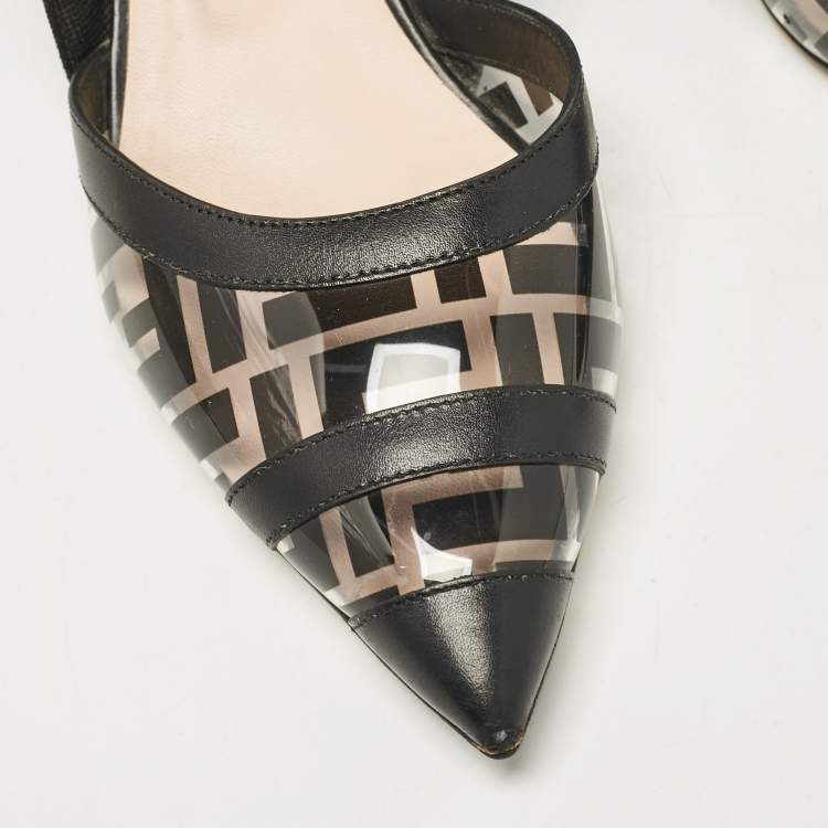 Pre Owned Fendi Black Zucca PVC and Leather Colibri Slingback Pumps Size 40