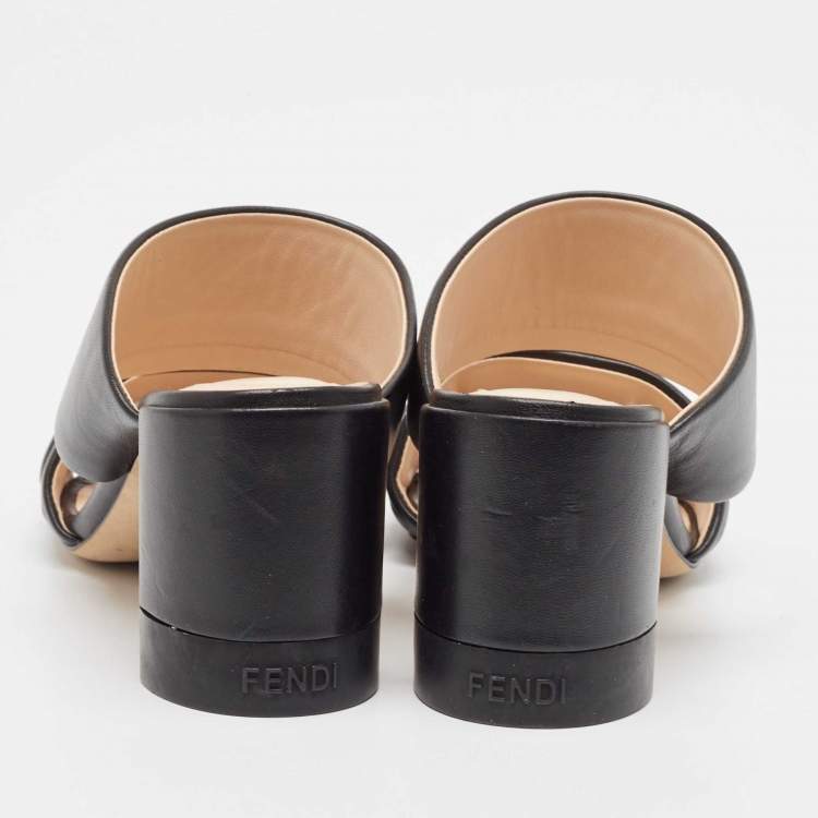 Pre Owned Fendi Black Leather Slide Sandals Size 37