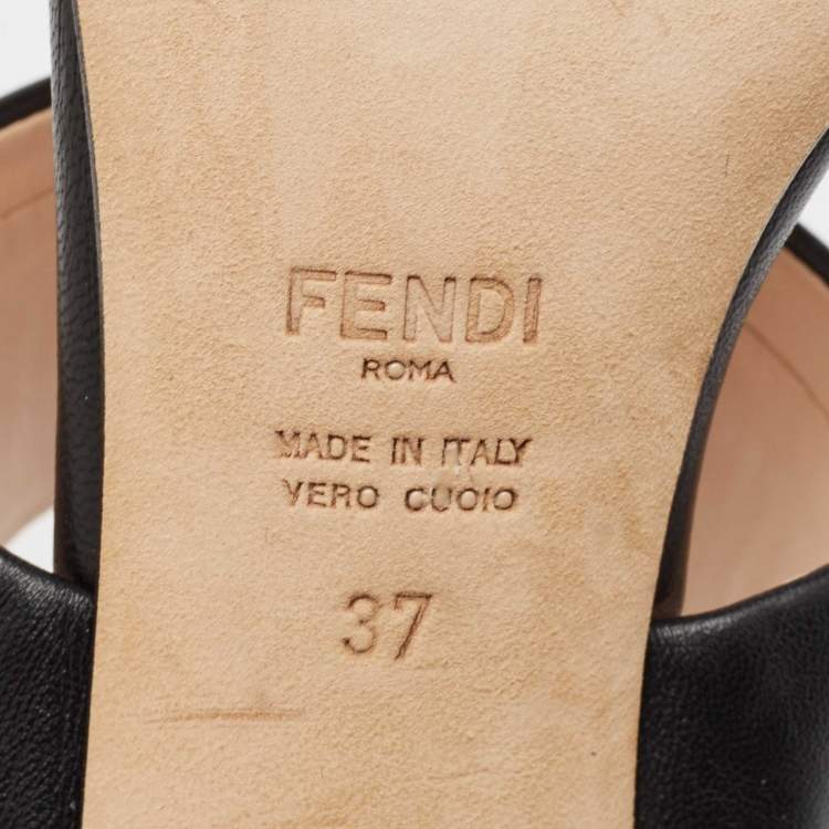 Pre Owned Fendi Black Leather Slide Sandals Size 37