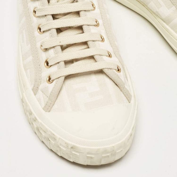 Pre Owned Fendi Grey FF Canvas Domino Lace Up Sneakers Size 38