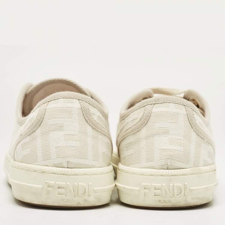 Pre Owned Fendi Grey FF Canvas Domino Lace Up Sneakers Size 38