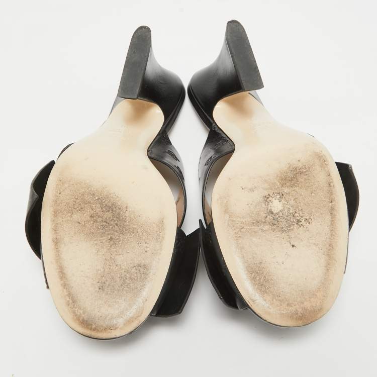 Pre Owned Fendi Black Leather FF Karligraphy Bow Slide Sandals Size 40