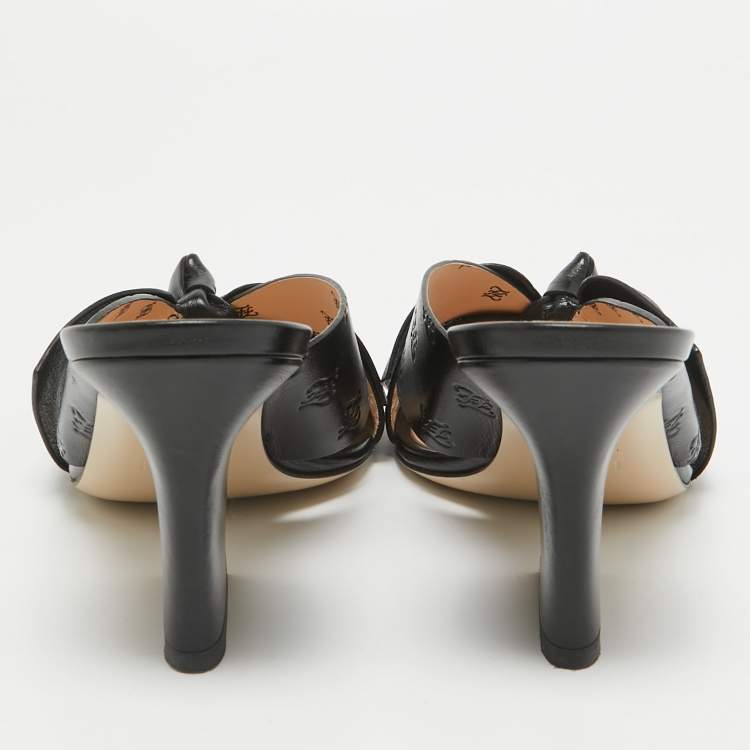 Pre Owned Fendi Black Leather FF Karligraphy Bow Slide Sandals Size 40