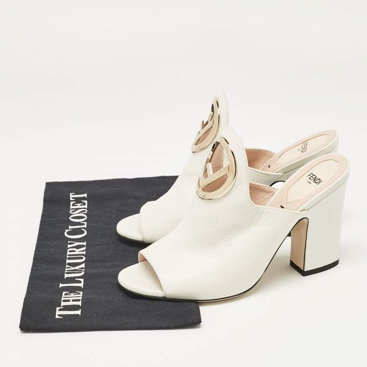 Pre Owned Fendi Off White Leather F Logo Mules Size 38