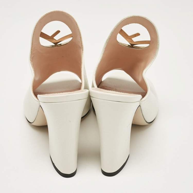 Pre Owned Fendi Off White Leather F Logo Mules Size 38