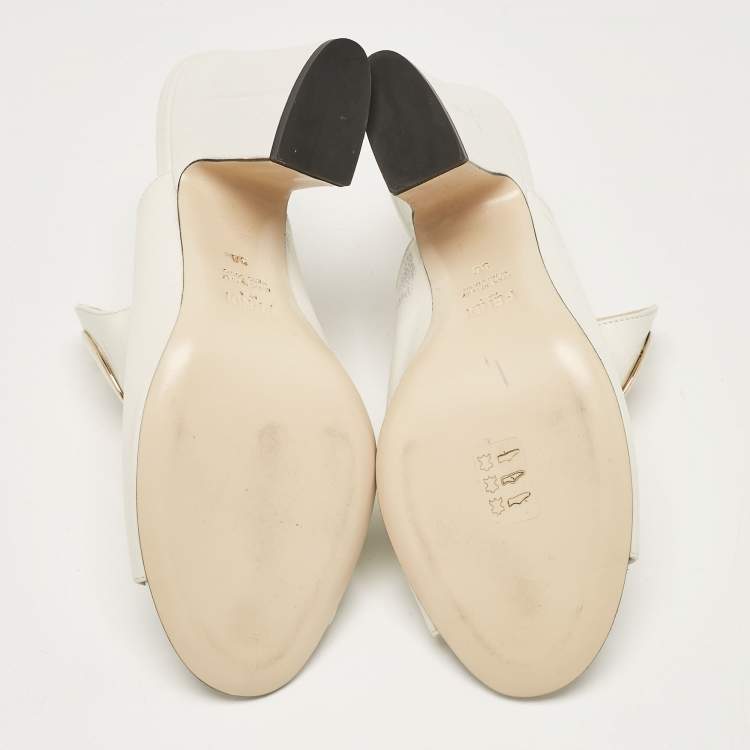 Pre Owned Fendi Off White Leather F Logo Mules Size 38