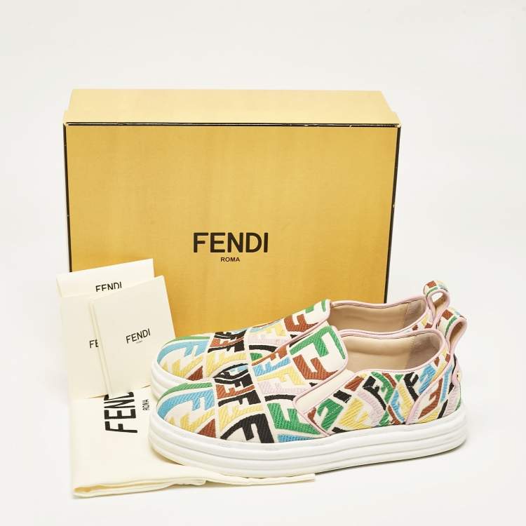 Pre Owned Fendi Multicolor Canvas FF Vertigo Slip On Sneakers Size 40