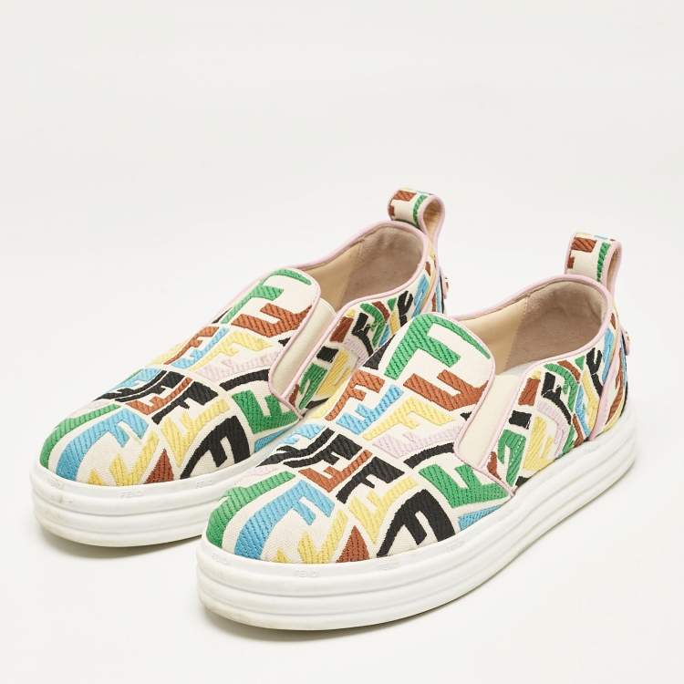 Pre Owned Fendi Multicolor Canvas FF Vertigo Slip On Sneakers Size 40
