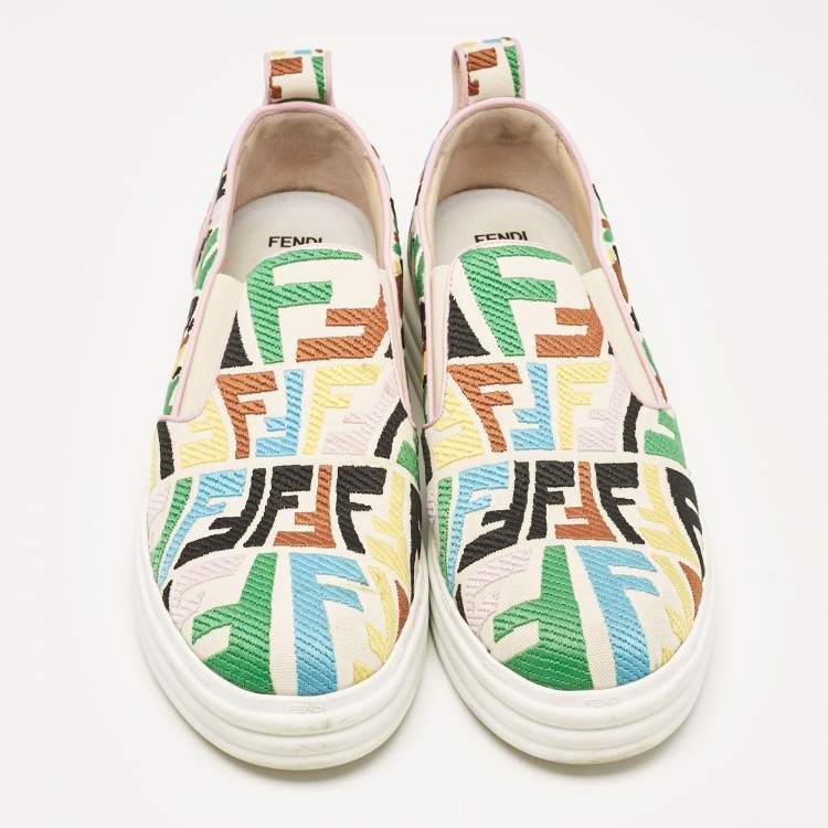 Pre Owned Fendi Multicolor Canvas FF Vertigo Slip On Sneakers Size 40