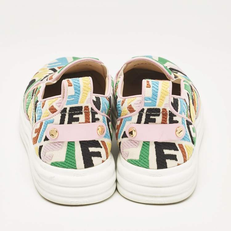 Pre Owned Fendi Multicolor Canvas FF Vertigo Slip On Sneakers Size 40