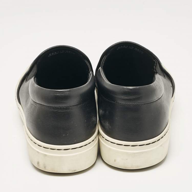 Pre Owned Fendi Black Leather Monster Slip On Sneakers 38.5