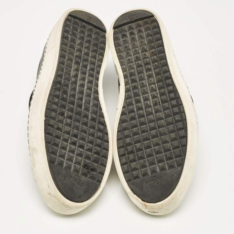 Pre Owned Fendi Black Leather Monster Slip On Sneakers 38.5