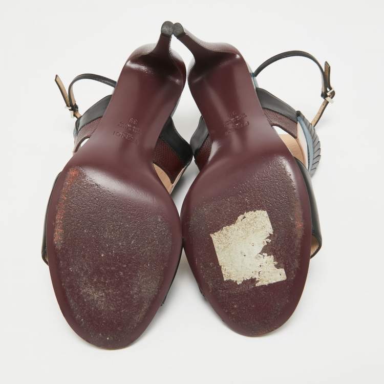 Pre Owned Fendi Multicolor Lizard Embossed and Leather Monster Bug Ankle Strap Sandals Size 39