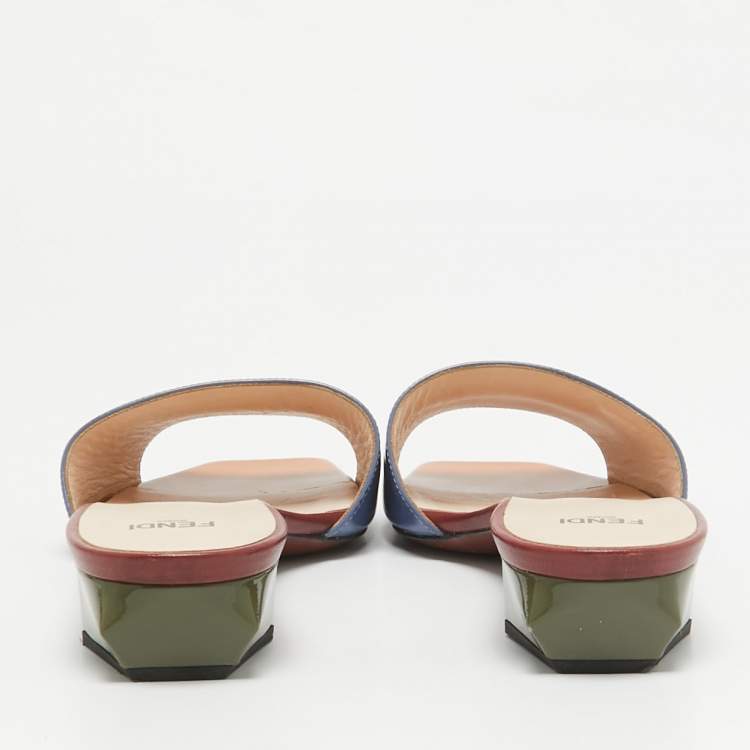 Pre Owned Fendi Multicolor Patent Leather Slide Sandals Size 39.5
