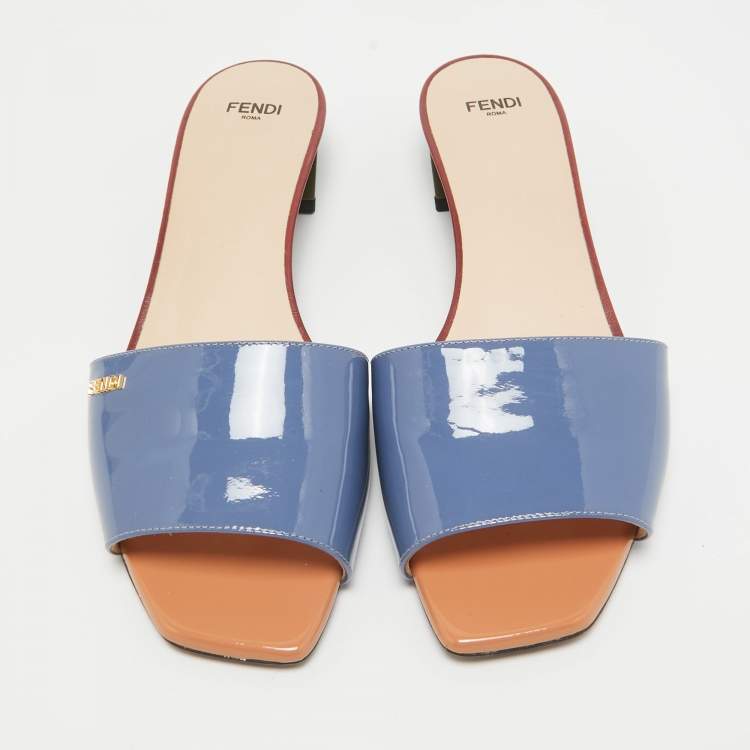 Pre Owned Fendi Multicolor Patent Leather Slide Sandals Size 39.5