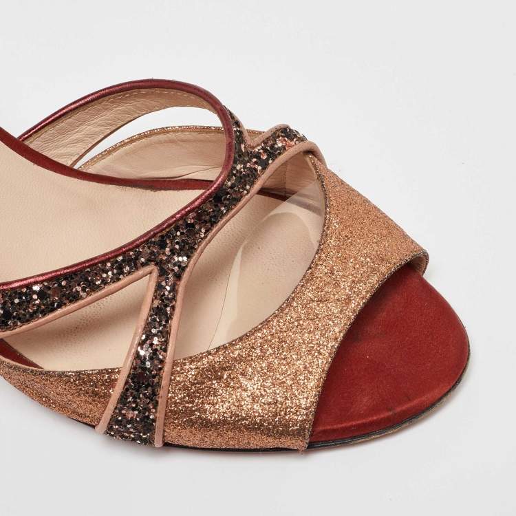 مملوكة مسبقًا Fendi Multicolor Metalic Leather and Glitter Slide Sandals Size 40