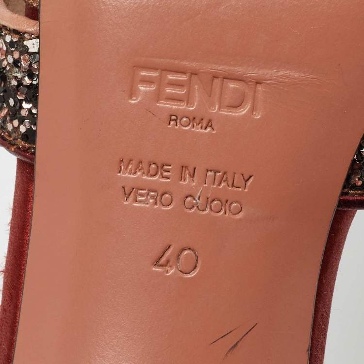 مملوكة مسبقًا Fendi Multicolor Metalic Leather and Glitter Slide Sandals Size 40