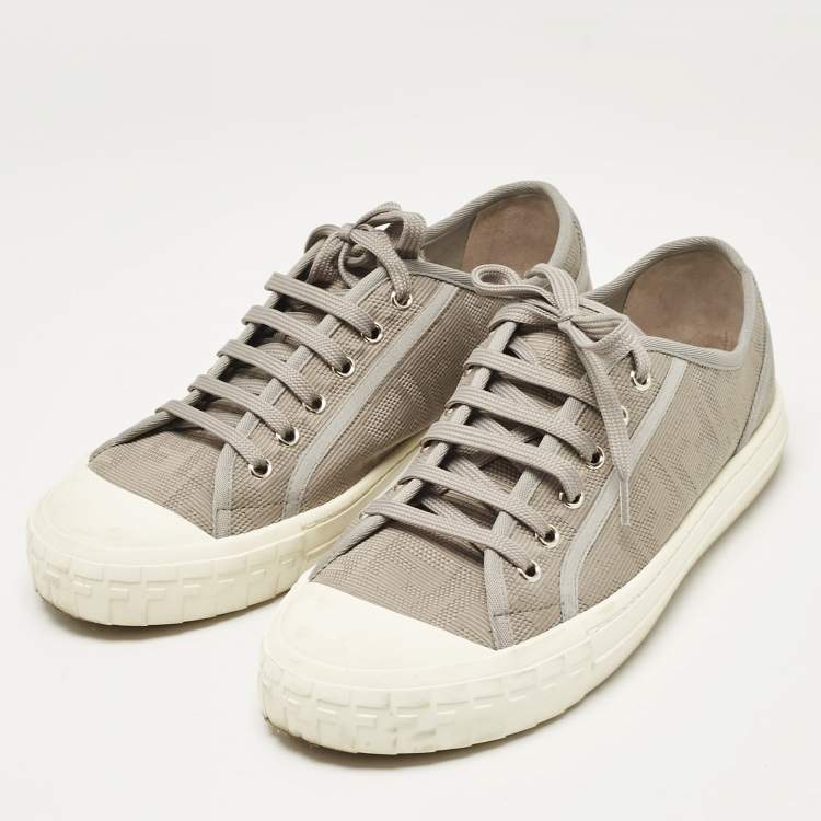 Fendi Grey FF Canvas Domino Lace Up Sneakers Size 42 Fendi | TLC