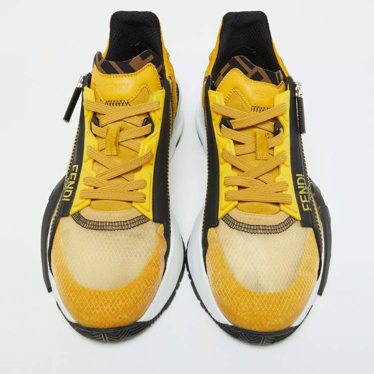 Pre Owned Fendi Yellow/Black Fabric and Mesh Flow Low Top Sneakers Size 40
