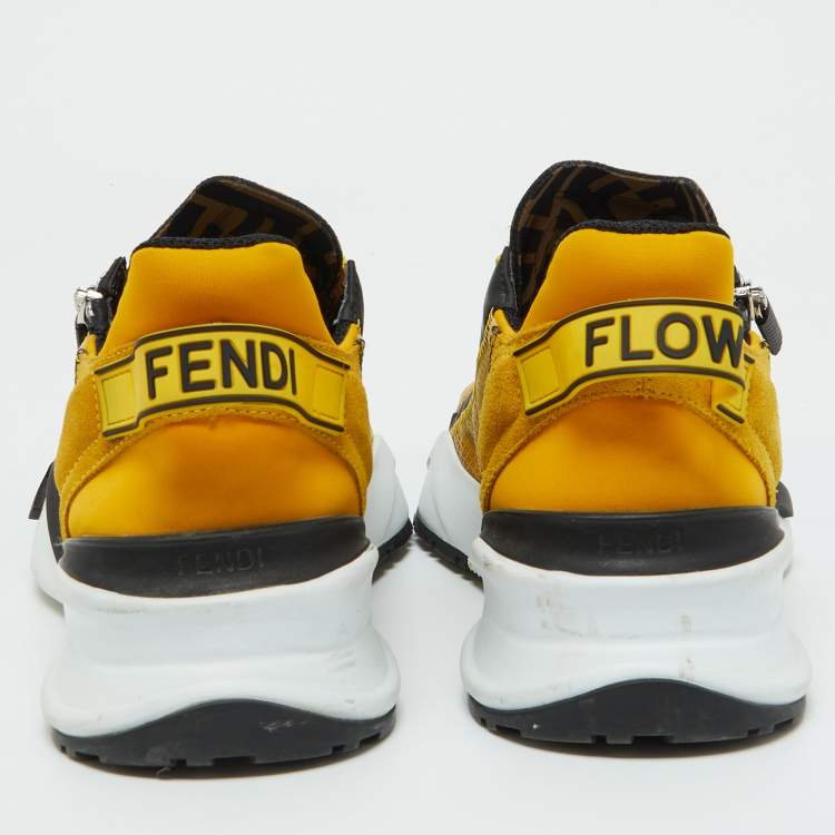 Pre Owned Fendi Yellow/Black Fabric and Mesh Flow Low Top Sneakers Size 40