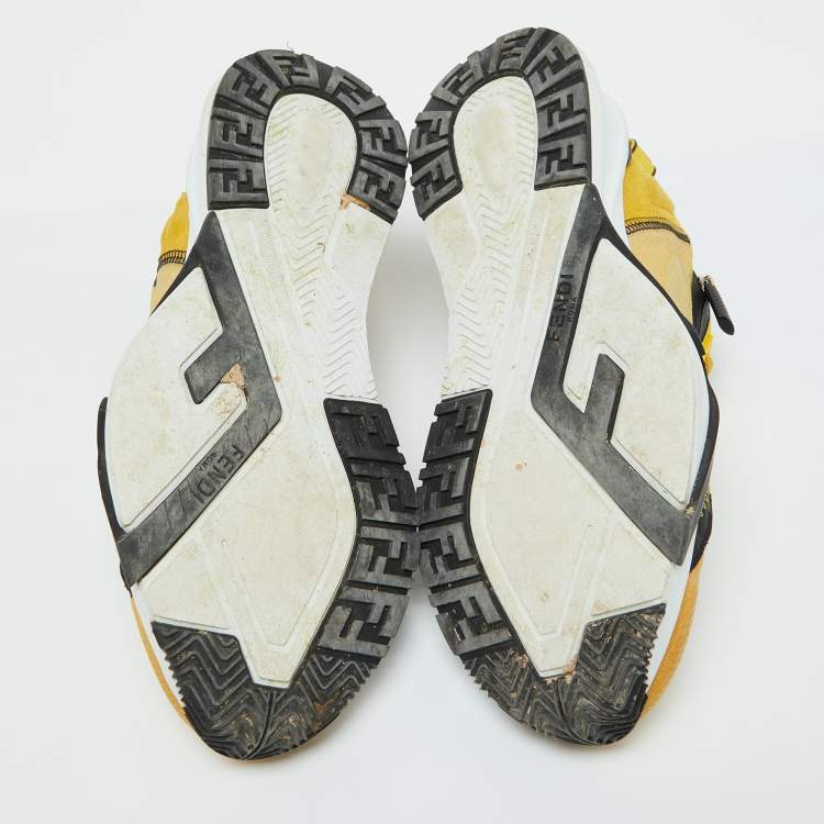 Pre Owned Fendi Yellow/Black Fabric and Mesh Flow Low Top Sneakers Size 40
