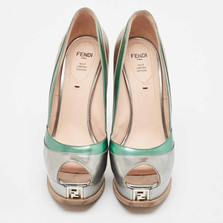 Pre Owned Fendi Multicolor Leather Fendista Peep Toe Platform Pumps Size 38.5