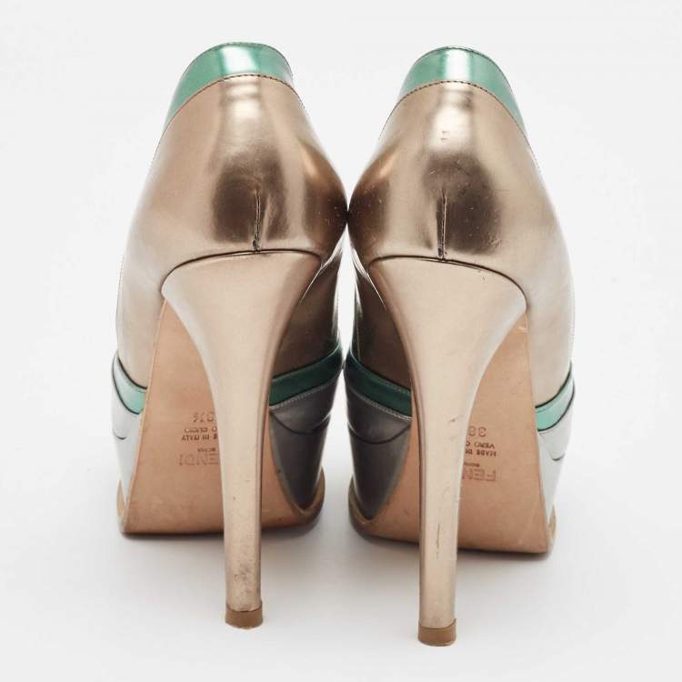 Pre Owned Fendi Multicolor Leather Fendista Peep Toe Platform Pumps Size 38.5