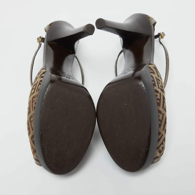Pre Owned Fendi Brown Zucchino Canvas and Patent Leather Platform Sandals Size 41