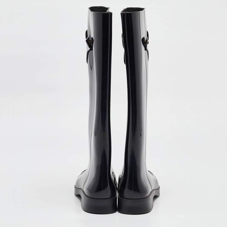 Pre Owned Fendi Black Rubber Rain Boots Size 39