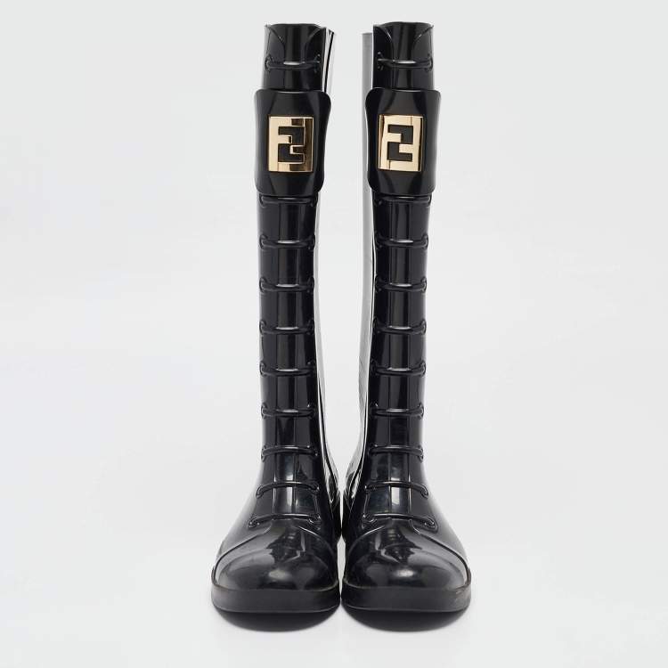 Pre Owned Fendi Black Rubber Rain Boots Size 39