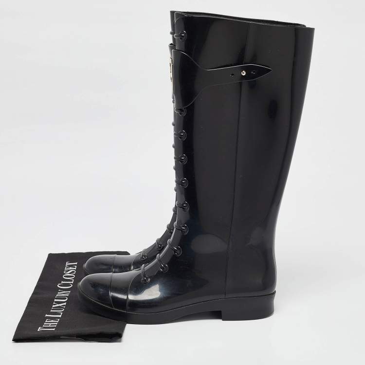 Pre Owned Fendi Black Rubber Rain Boots Size 39