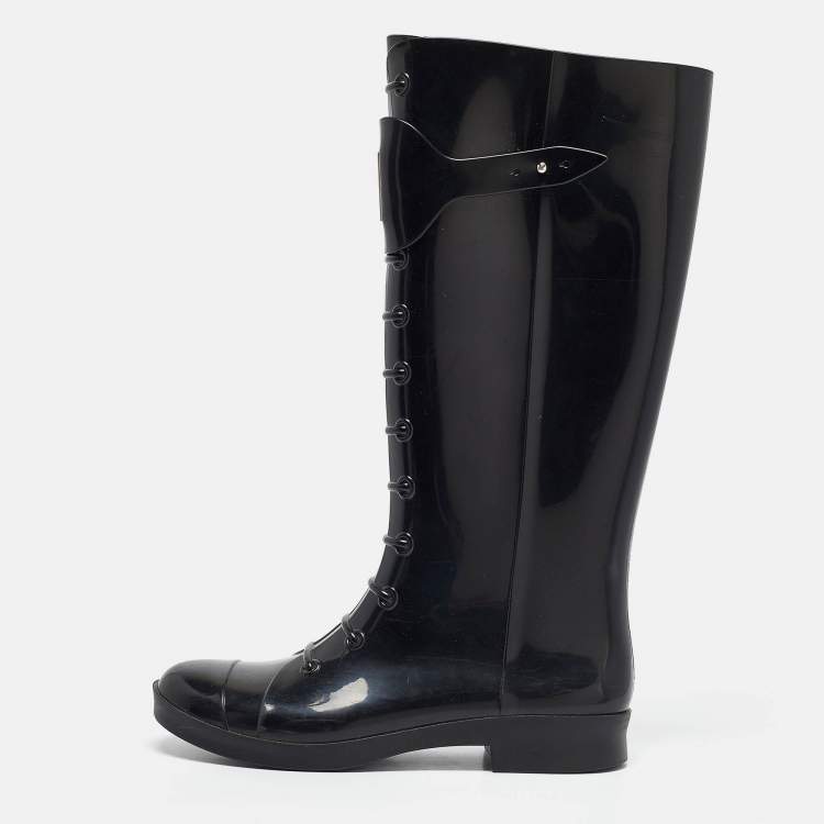 Pre Owned Fendi Black Rubber Rain Boots Size 39