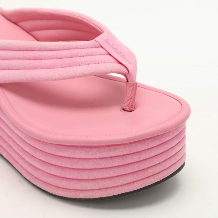 Pre Owned Fendi Pink Suede Platform Thong Slide Sandals Size 38