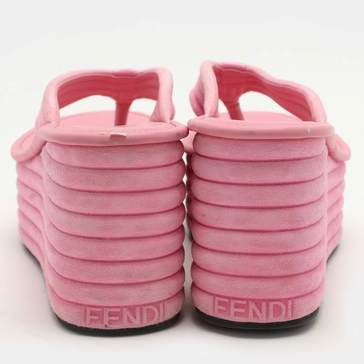 Pre Owned Fendi Pink Suede Platform Thong Slide Sandals Size 38