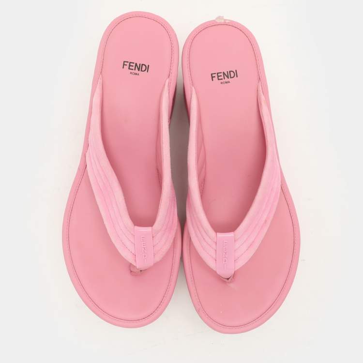 Pre Owned Fendi Pink Suede Platform Thong Slide Sandals Size 38