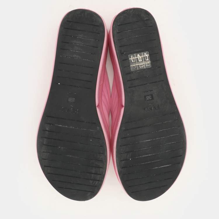Pre Owned Fendi Pink Suede Platform Thong Slide Sandals Size 38