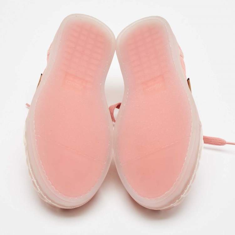 Pre Owned Fendi Pink PVC and Canvas FF Logo Lace Up Sneakers Size 40