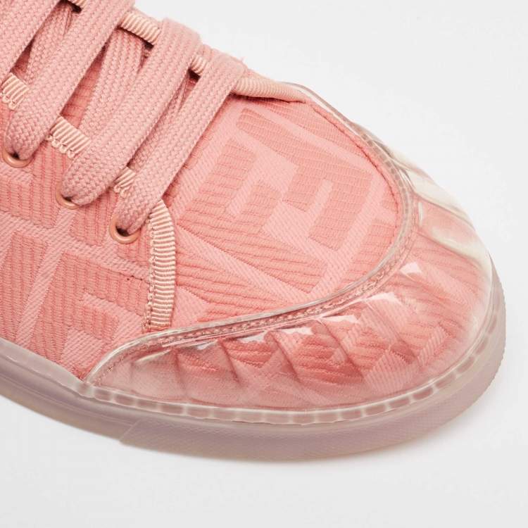 Pre Owned Fendi Pink PVC and Canvas FF Logo Lace Up Sneakers Size 40